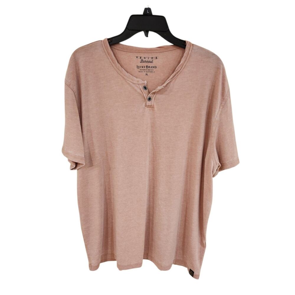 Lucky Brand Venice Burnout T Shirt Men's XL Henley Short Sleeve Pale Pink Tee